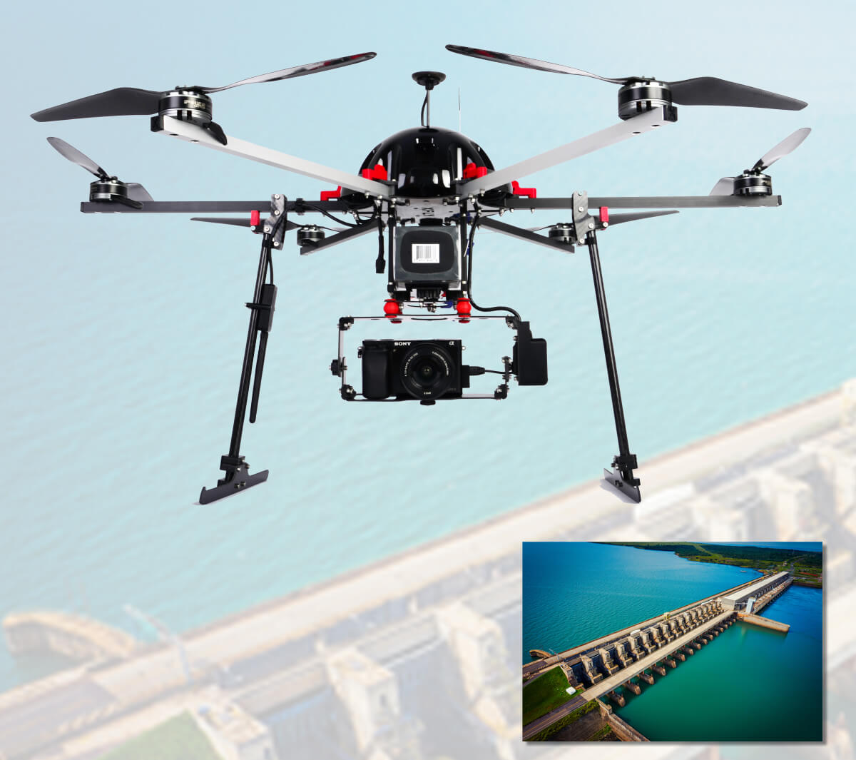 Foto com Drone 6 hélices - imagem alta definição